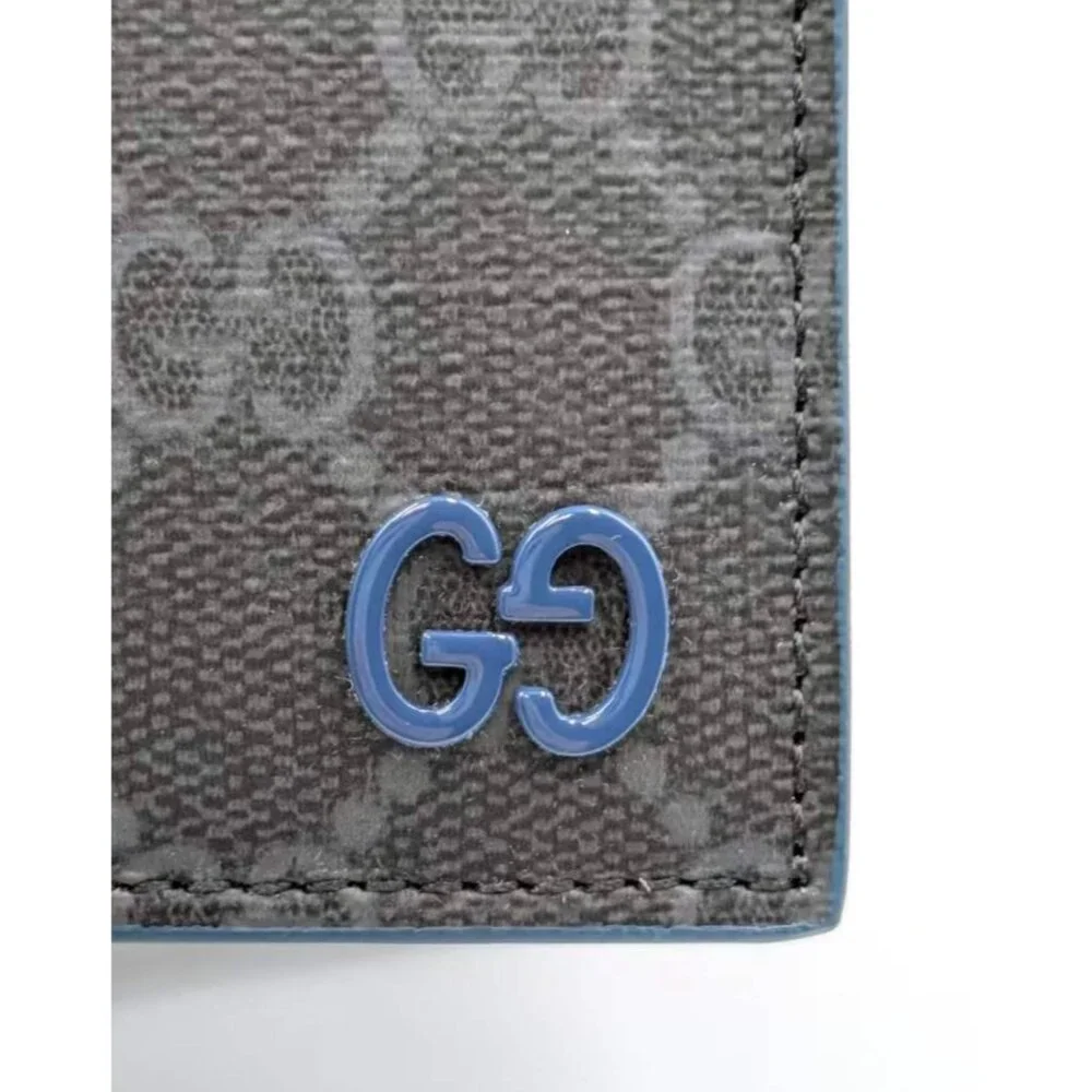 Gucci Black GG Supreme Bi-Fold Wallet with Blue Double G